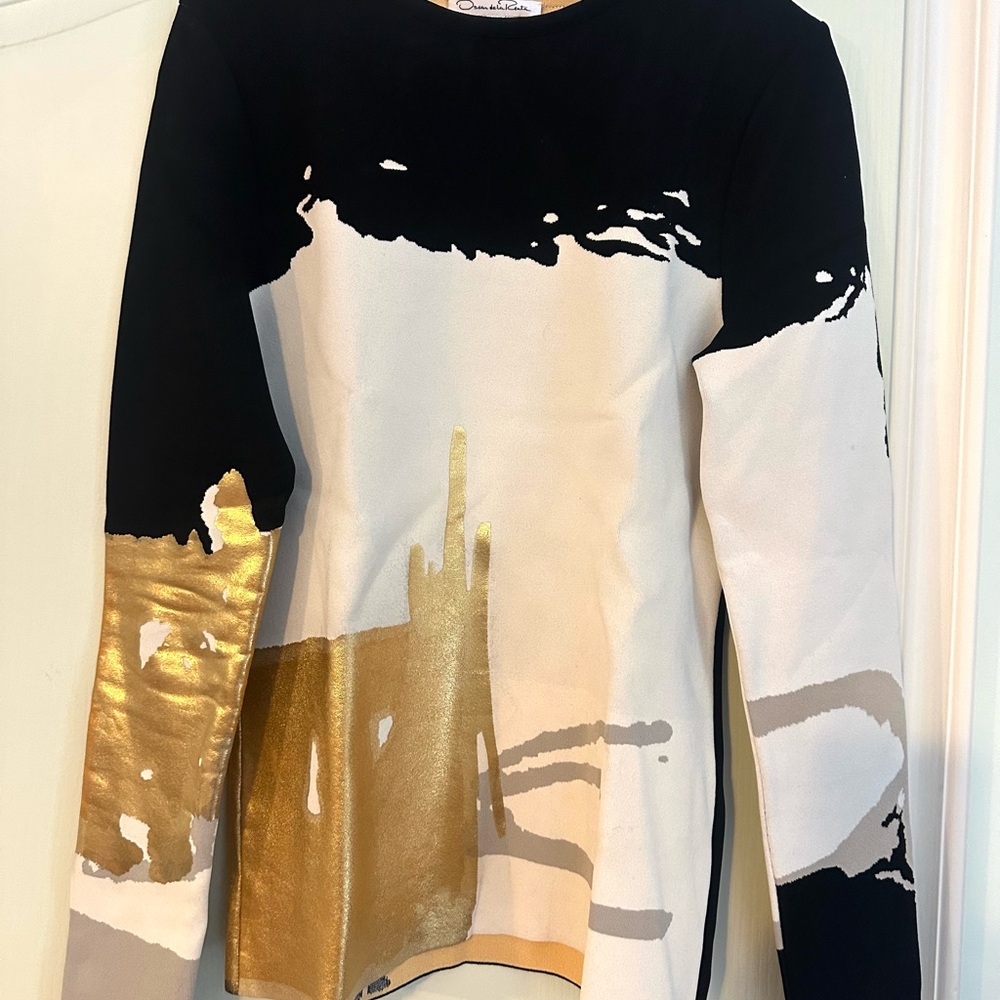 Oscar de la Renta Black and Gold Top L - Picture 2 of 5